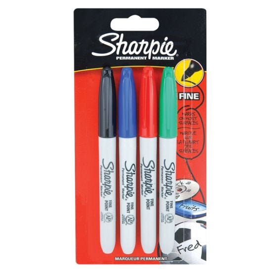 Sharpie Marker Pens Permanent Fine Point Pack of 4 - Standard Colours