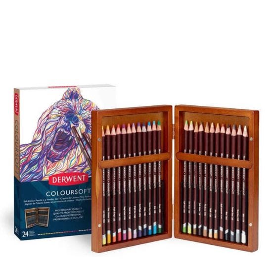 Derwent Coloursoft Colouring Pencils in Wooden Box Set of 24