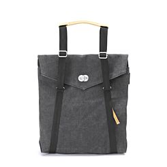 Qwstion Tote Backpack Organic Cotton Canvas Washed Black Front