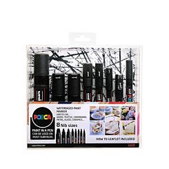 Posca Uni Paint Marker Pens in Black - Assorted Nibs - Set of 8